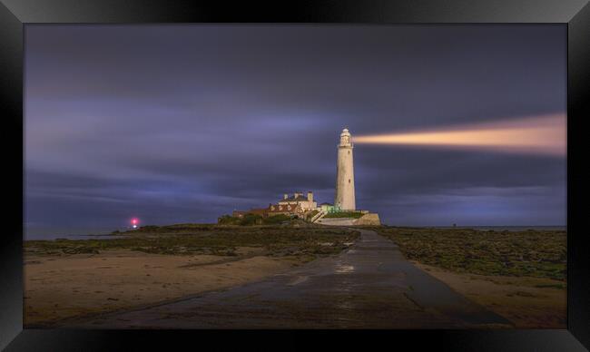 St Mary's Lighthouse at Night Framed Print by Mark Jones