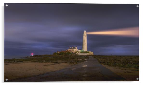 St Mary's Lighthouse at Night Acrylic by Mark Jones