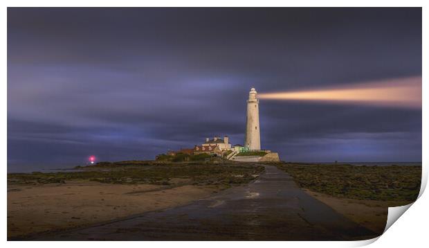 St Mary's Lighthouse at Night Print by Mark Jones