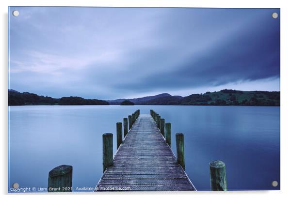 Jetty at dawn. Coniston Water, Cumbria, UK. Acrylic by Liam Grant