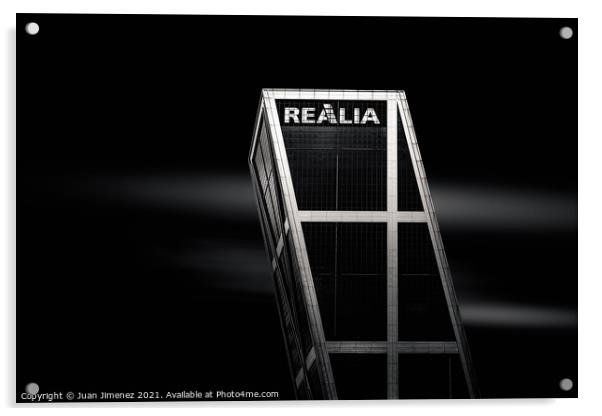 Realia skyscraper in Plaza de Castilla Square against sky Acrylic by Juan Jimenez