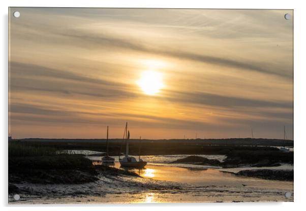 Brancaster Staithe at sunset  Acrylic by Sam Owen