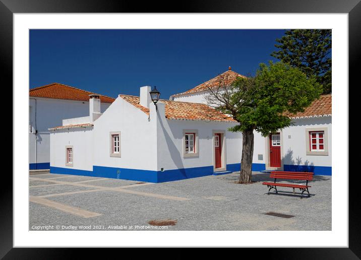 White Portuguese cottages with deep blue sky Framed Mounted Print by Dudley Wood
