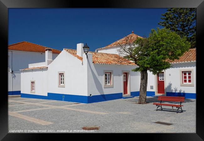White Portuguese cottages with deep blue sky Framed Print by Dudley Wood