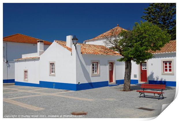 White Portuguese cottages with deep blue sky Print by Dudley Wood