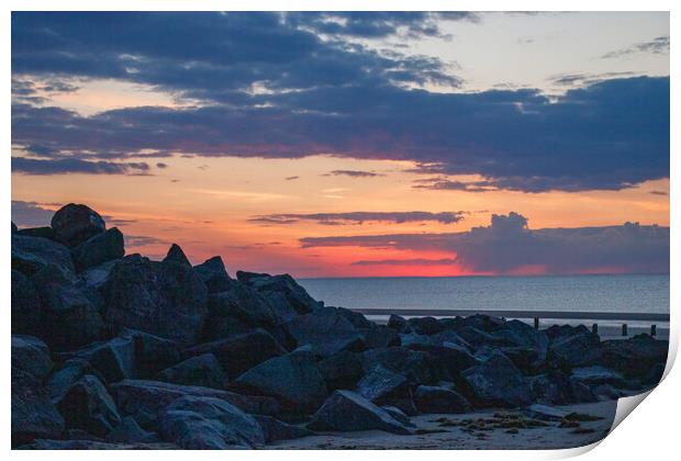 Brancaster beach sunset  Print by Sam Owen
