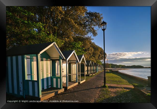 Puckpool Beach Huts Framed Print by Wight Landscapes