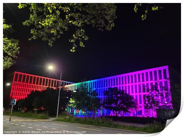 Rainbow-style Illuminated Building  Print by Martin Baroch