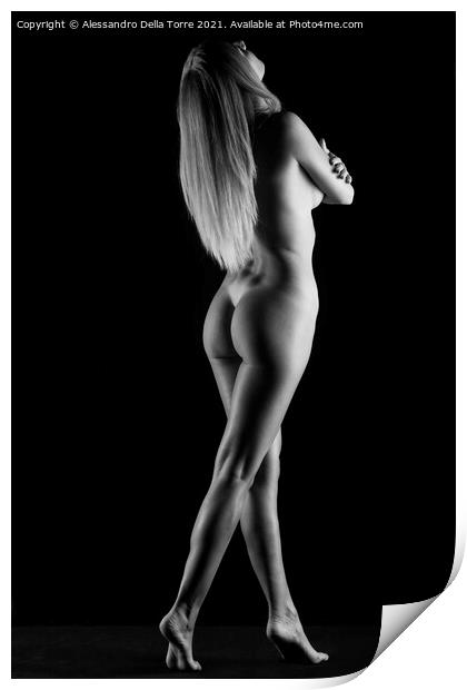 standing sexy woman on black Print by Alessandro Della Torre