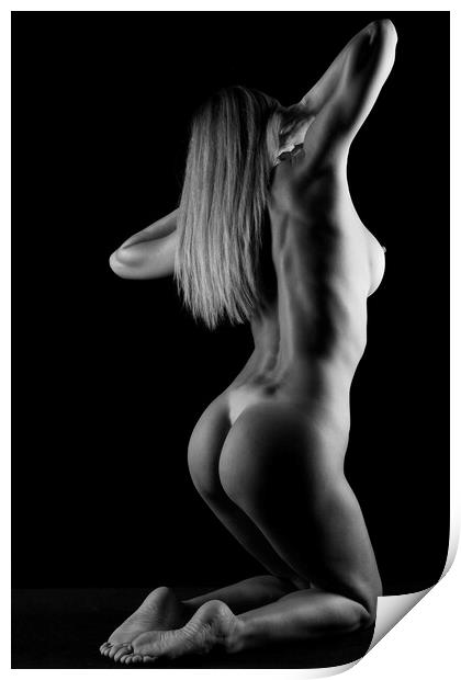 woman posing nude on black Print by Alessandro Della Torre