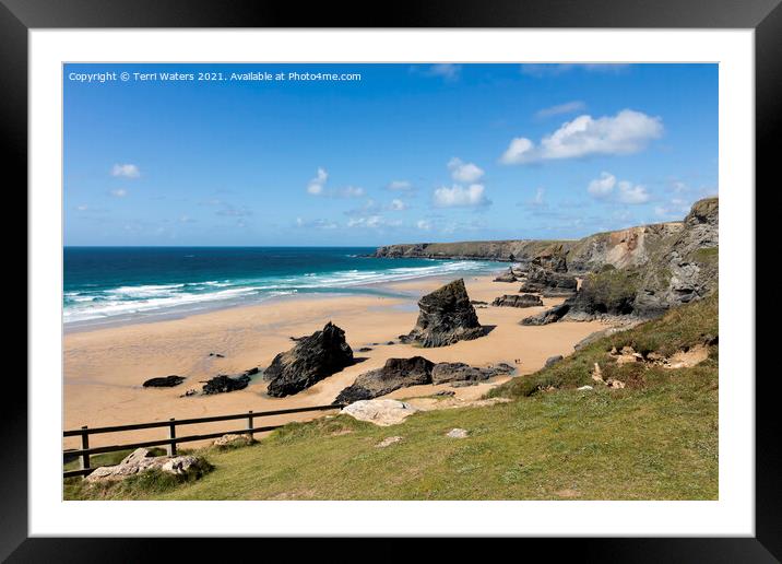 Bedruthan Steps From Carnewas Cliff Path Framed Mounted Print by Terri Waters