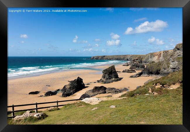 Bedruthan Steps From Carnewas Cliff Path Framed Print by Terri Waters