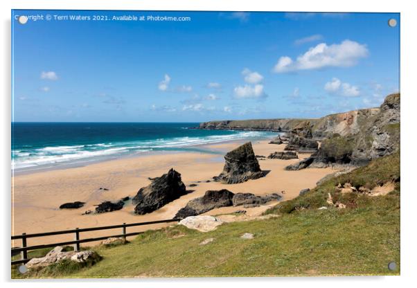 Bedruthan Steps From Carnewas Cliff Path Acrylic by Terri Waters