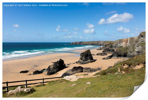 Bedruthan Steps From Carnewas Cliff Path Print by Terri Waters