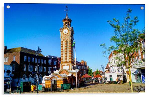 The Clock Tower Epsom Acrylic by Peter F Hunt