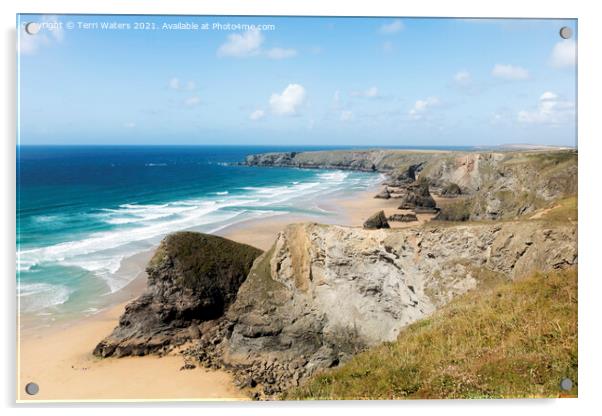 North Coast Of Cornwall Bedruthan Steps to Trevose Acrylic by Terri Waters