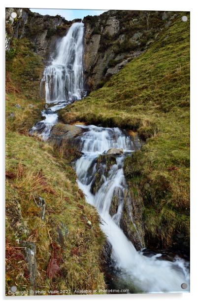 Esgair Cloddiad Waterfall. Acrylic by Philip Veale
