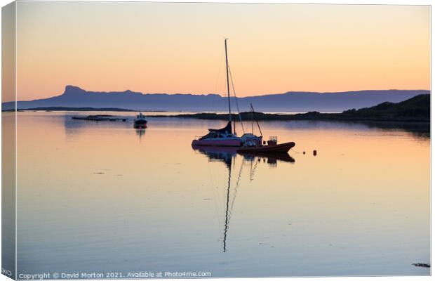 Yacht at Sunset off Arisaig Canvas Print by David Morton