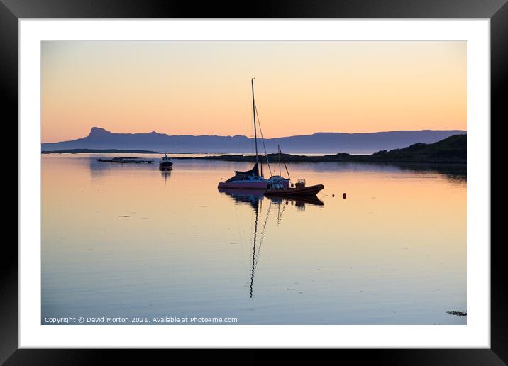 Yacht at Sunset off Arisaig Framed Mounted Print by David Morton