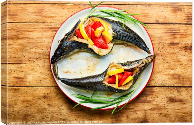 Grilled mackerel fish Canvas Print by Mykola Lunov Mykola