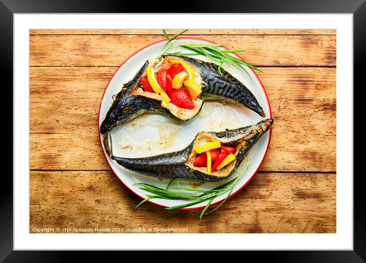Grilled mackerel fish Framed Mounted Print by Mykola Lunov Mykola