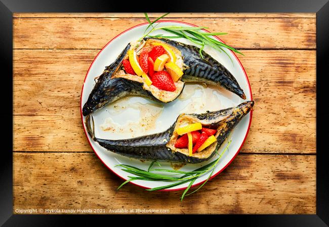 Grilled mackerel fish Framed Print by Mykola Lunov Mykola