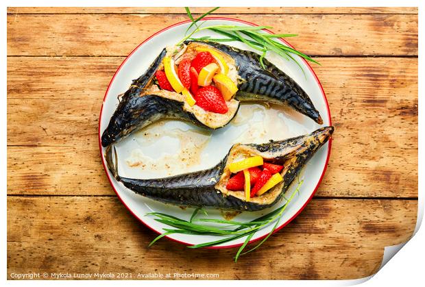 Grilled mackerel fish Print by Mykola Lunov Mykola