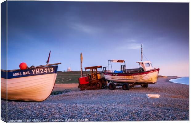 Salthouse boats at sunrise. Canvas Print by Bill Allsopp