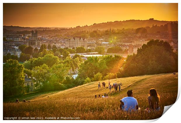 Sunset over the city of bath Print by simon lees