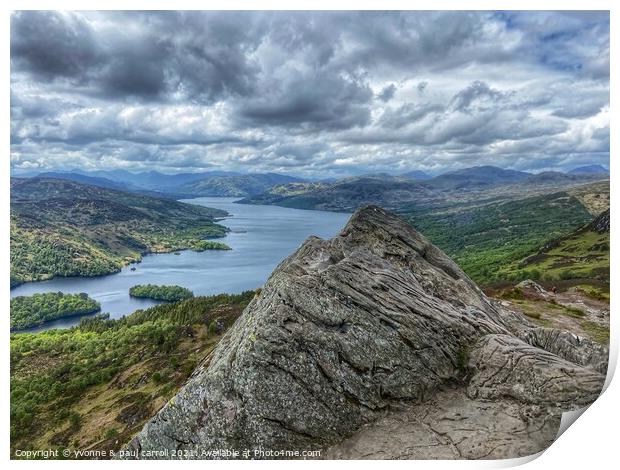 Loch Katrine from the summit of Ben A'an Print by yvonne & paul carroll
