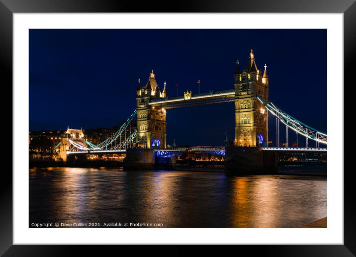 Illuminated Tower Bridge over the River Thames at Dusk Framed Mounted Print by Dave Collins