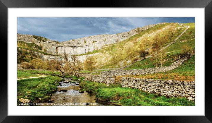 Malham Cove and beck Panoramic Framed Mounted Print by Diana Mower