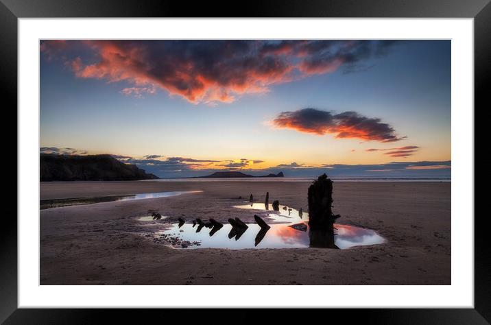The wreck of the Helvetia and Worms Head Framed Mounted Print by Leighton Collins
