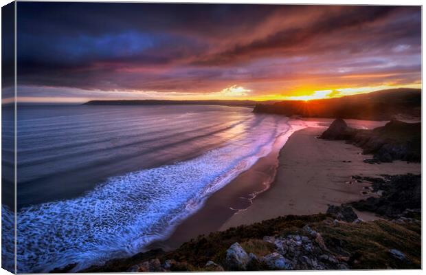 Gower sunset at Three Cliffs Bay Canvas Print by Leighton Collins