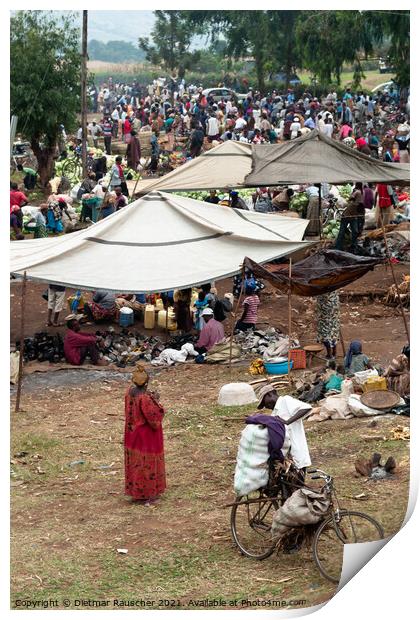 Crowd at a Rural Market near Kasene, Uganda, Africa Print by Dietmar Rauscher