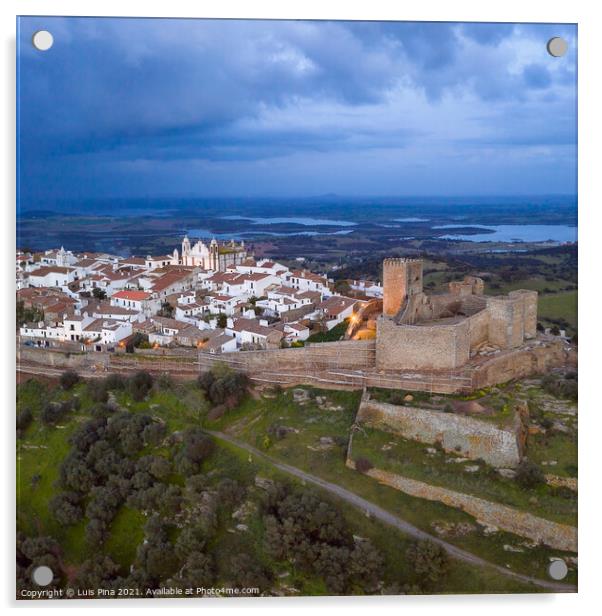 Monsaraz drone aerial view in Alentejo at sunset, in Portugal Acrylic by Luis Pina