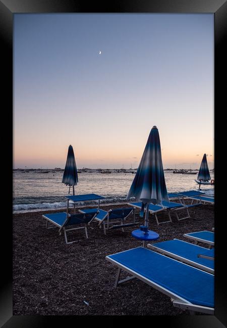 Positano Beach in the Evening at Dusk Framed Print by Dietmar Rauscher