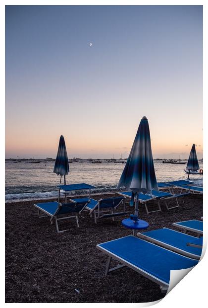 Positano Beach in the Evening at Dusk Print by Dietmar Rauscher