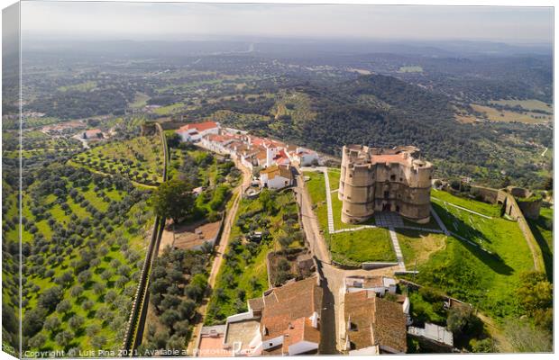 Evoramonte drone aerial view of village and castle in Alentejo, Portugal Canvas Print by Luis Pina