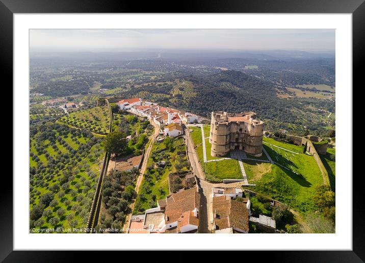 Evoramonte drone aerial view of village and castle in Alentejo, Portugal Framed Mounted Print by Luis Pina
