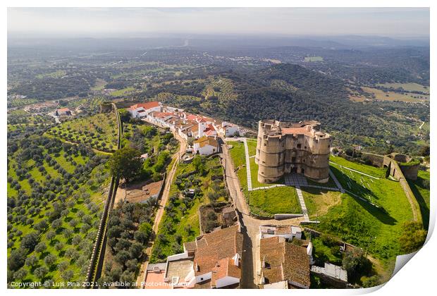 Evoramonte drone aerial view of village and castle in Alentejo, Portugal Print by Luis Pina