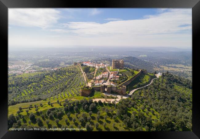 Evoramonte drone aerial view of village and castle in Alentejo, Portugal Framed Print by Luis Pina