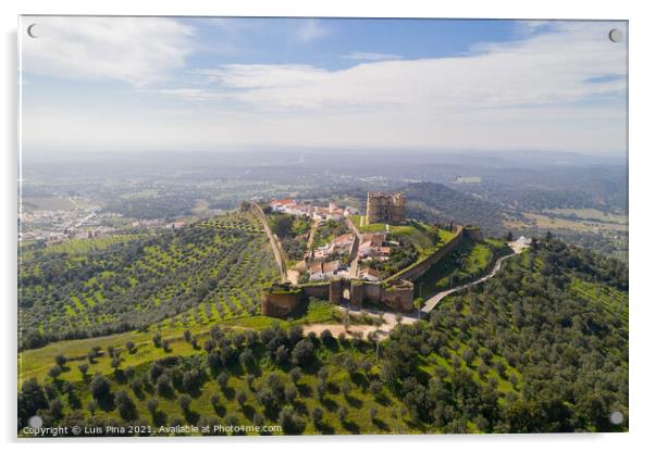 Evoramonte drone aerial view of village and castle in Alentejo, Portugal Acrylic by Luis Pina
