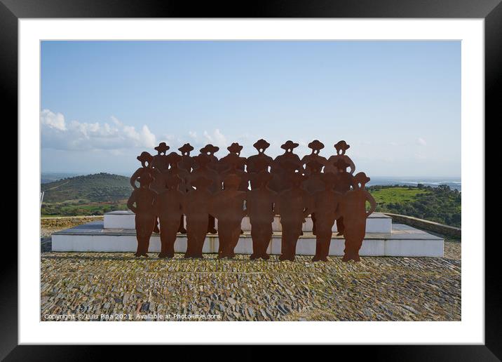 Monsaraz canto alentejano singing men with the village on the background in Alentejo, Portugal Framed Mounted Print by Luis Pina