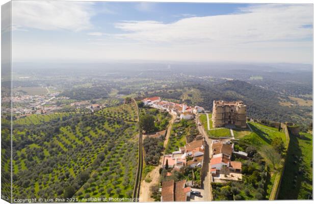 Evoramonte drone aerial view of village and castle in Alentejo, Portugal Canvas Print by Luis Pina