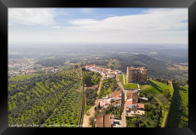 Evoramonte drone aerial view of village and castle in Alentejo, Portugal Framed Print by Luis Pina