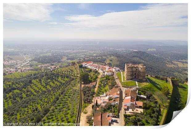 Evoramonte drone aerial view of village and castle in Alentejo, Portugal Print by Luis Pina