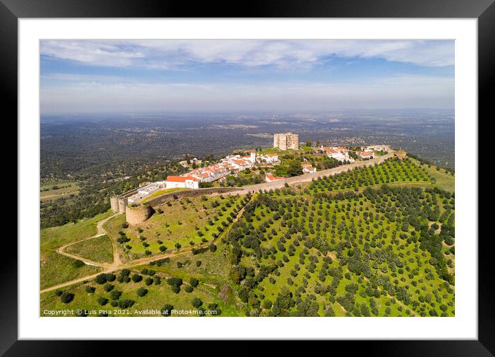 Evoramonte drone aerial view of village and castle in Alentejo, Portugal Framed Mounted Print by Luis Pina