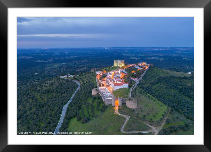 Evoramonte drone aerial view of village and castle at sunset in Alentejo, Portugal Framed Mounted Print by Luis Pina