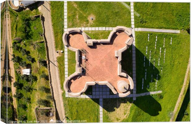 Evoramonte castle drone aerial top view in Alentejo, Portugal Canvas Print by Luis Pina